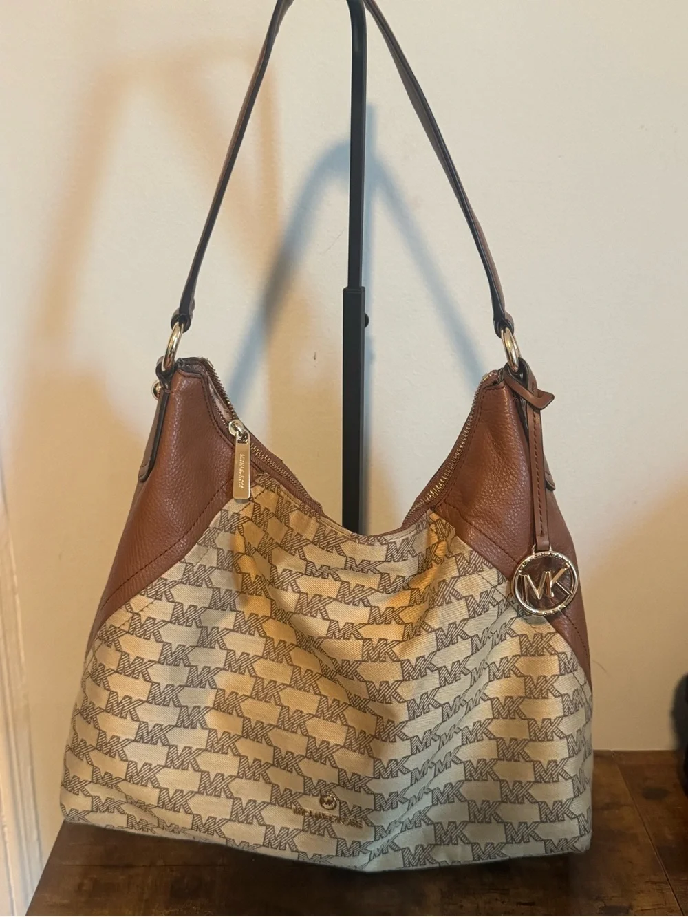 Michael Kors Tan & Brown Signature MK Hobo Bag